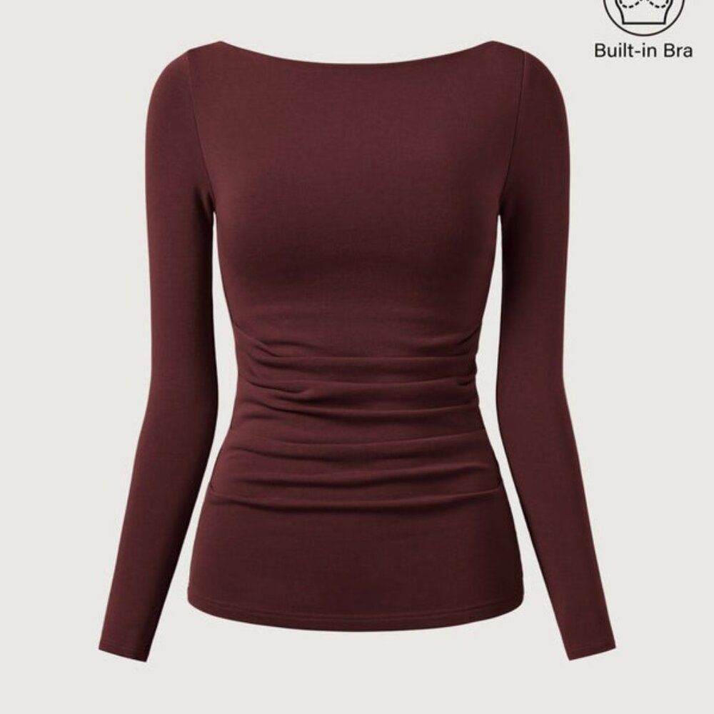 NWT OGL Boatneck Tucks Brami Top - Burgundy (“Ruby”)